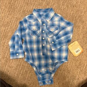 Wrangler Light Blue Checkered Infant Bodysuit